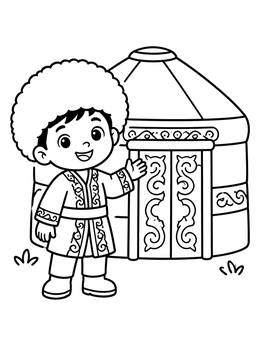 Free printable Turkmen Boy By Traditional Yurt coloring page