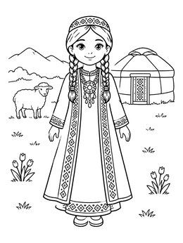 Free printable Turkmen Girl In Traditional Dress coloring page