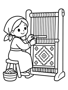 Free printable Young Girl Weaving Traditional Carpet coloring page