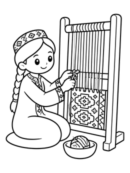 Free printable Turkmen Girl Weaving A Carpet coloring page