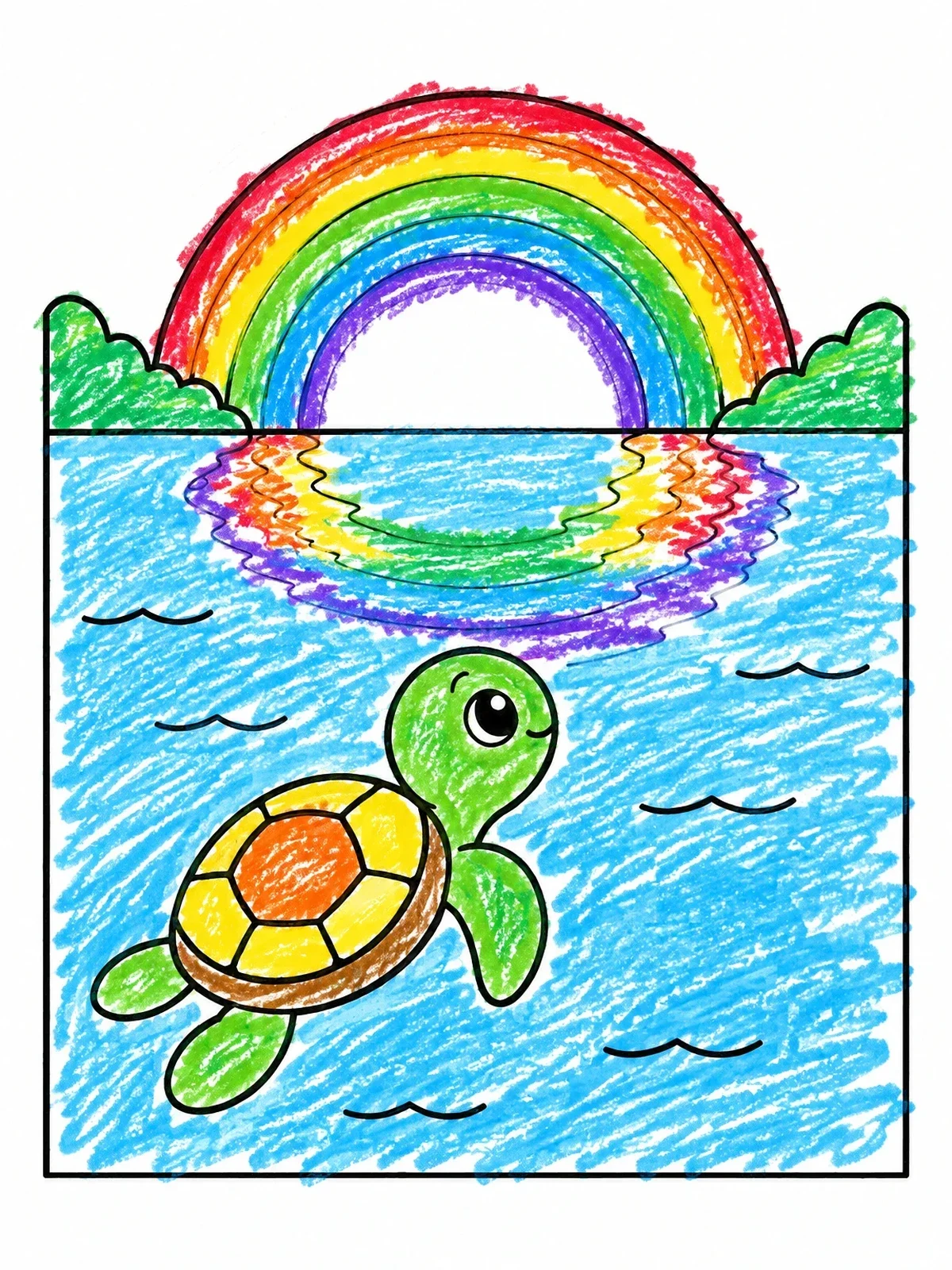 Colored example of the Little Turtle Under Rainbow Arch coloring page