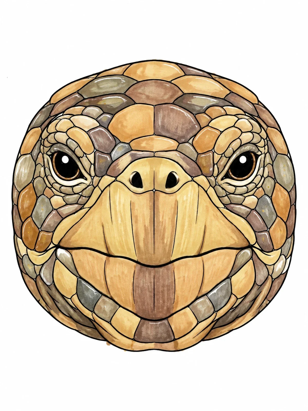 Colored example of the Close Up African Spurred Tortoise Face coloring page