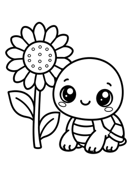 Free printable Cute Baby Turtle With Sunflower coloring page