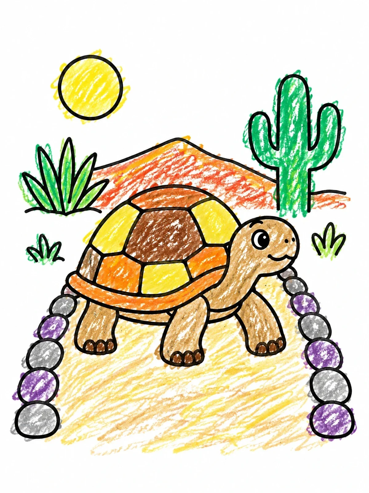 Colored example of the Cheerful Desert Tortoise On A Path coloring page