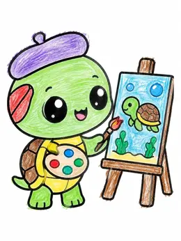 Easel Example Cute Artist Turtle Painting At Easel – Turtles Coloring Page