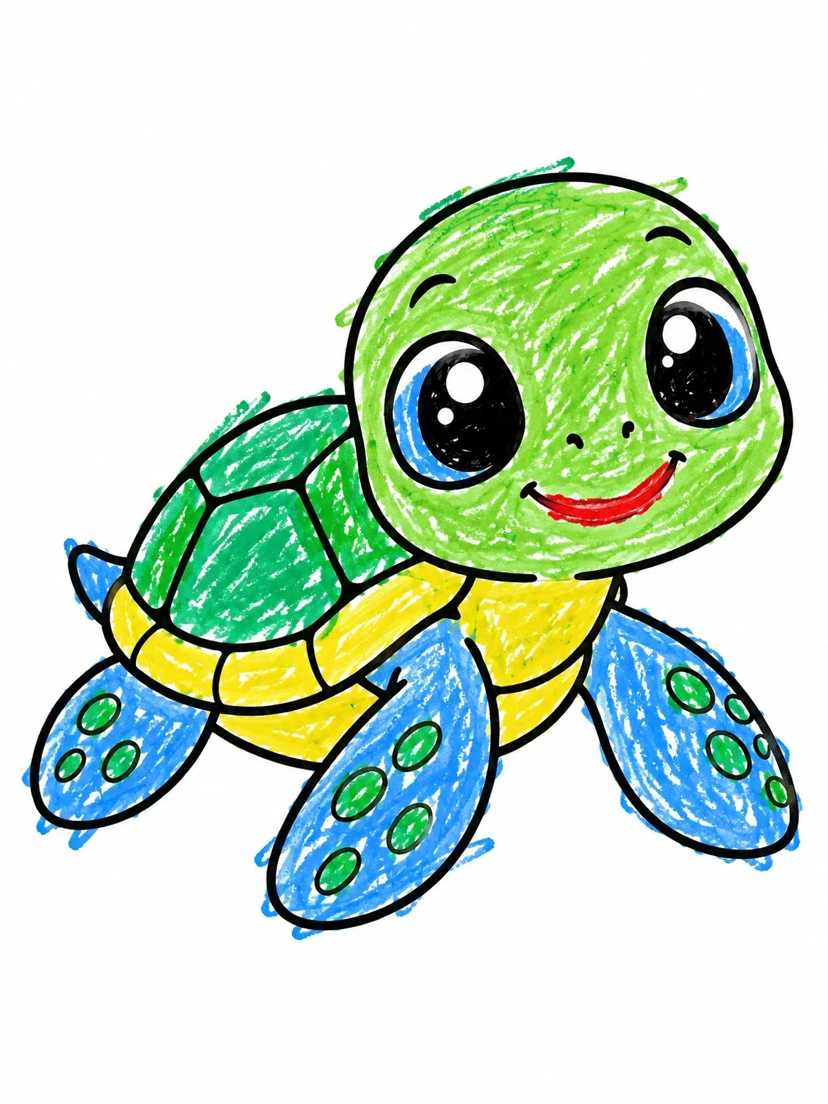 Colored example of the Cute Baby Sea Turtle coloring page