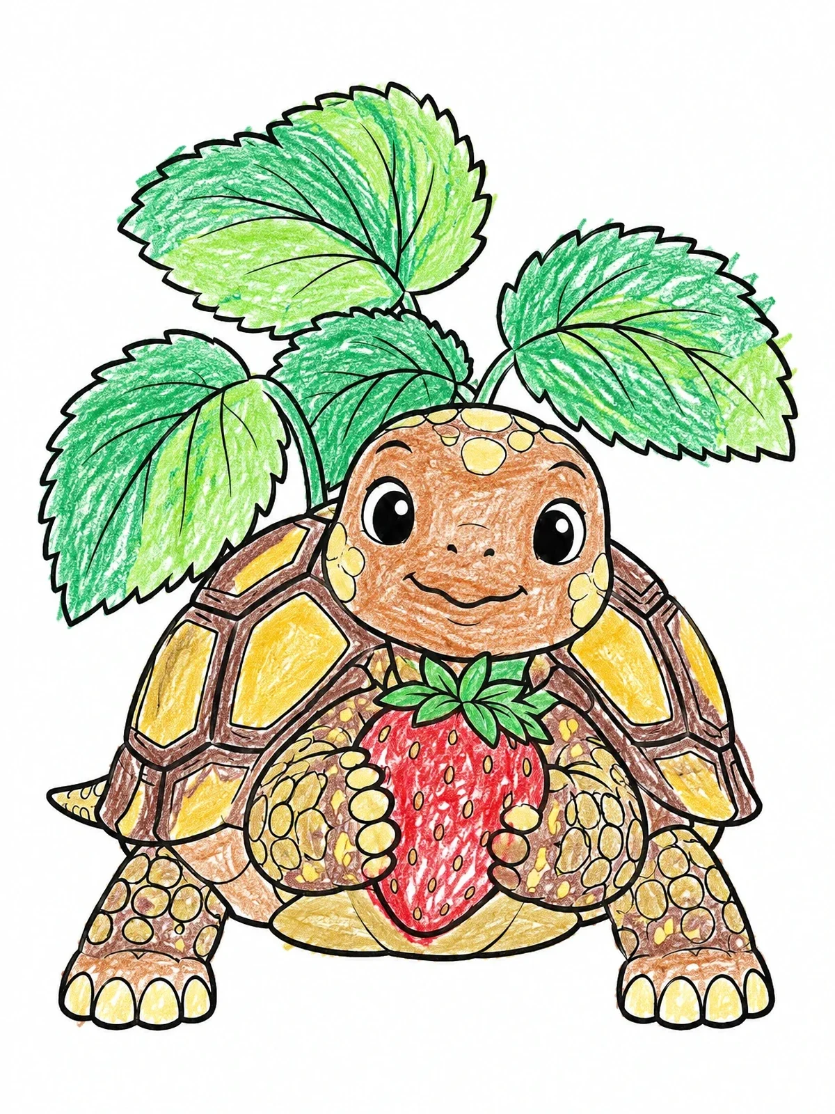 Colored example of the Cute Tortoise Holding A Sweet Strawberry coloring page