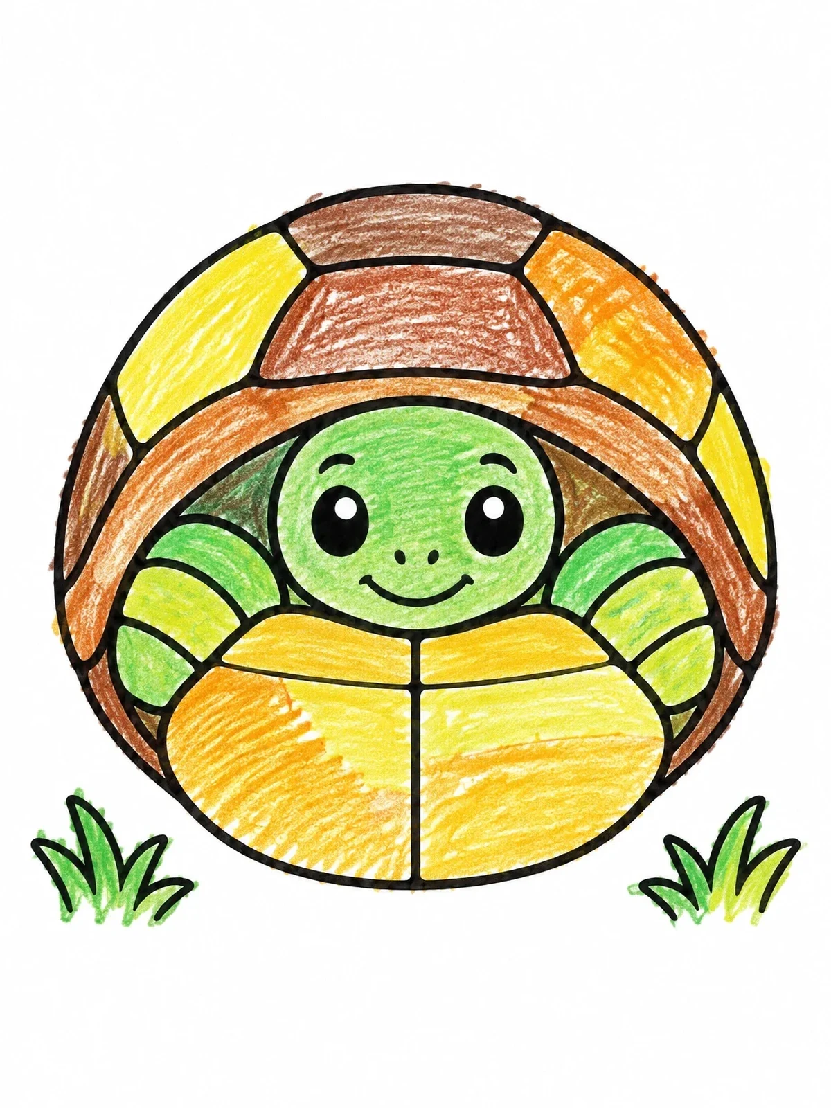 Colored example of the Cute Box Turtle Tucked In Shell coloring page