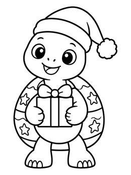 Free printable Cute Christmas Turtle With Gift coloring page