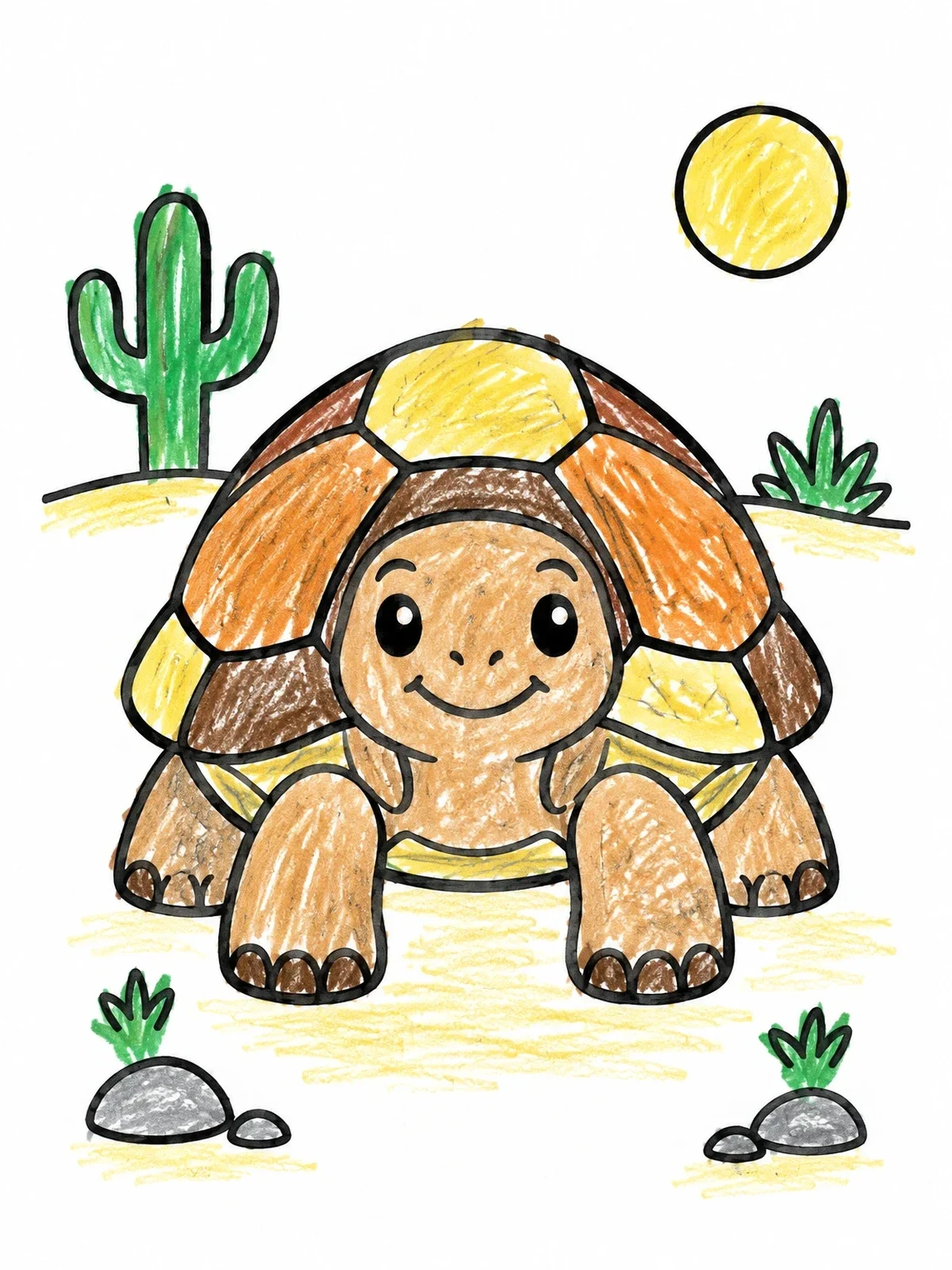 Colored example of the Cute Desert Tortoise In The Sun coloring page