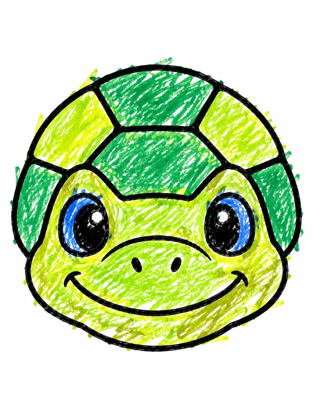 Colored example of the Cute Smiling Turtle Face coloring page