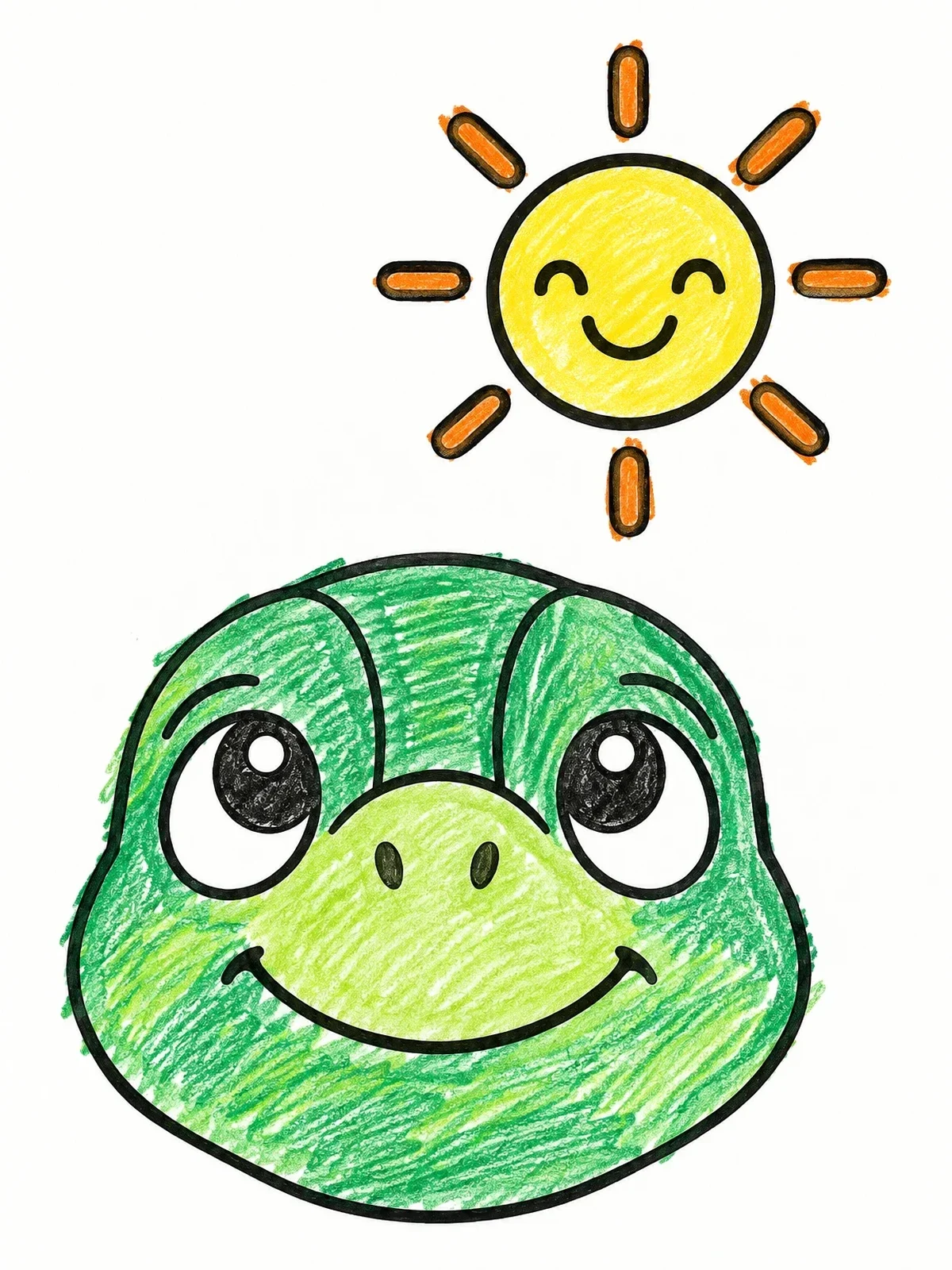 Colored example of the Cute Turtle Looking At The Sun coloring page