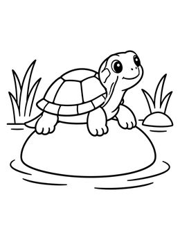 Free printable Cute Turtle Resting On A River Stone coloring page
