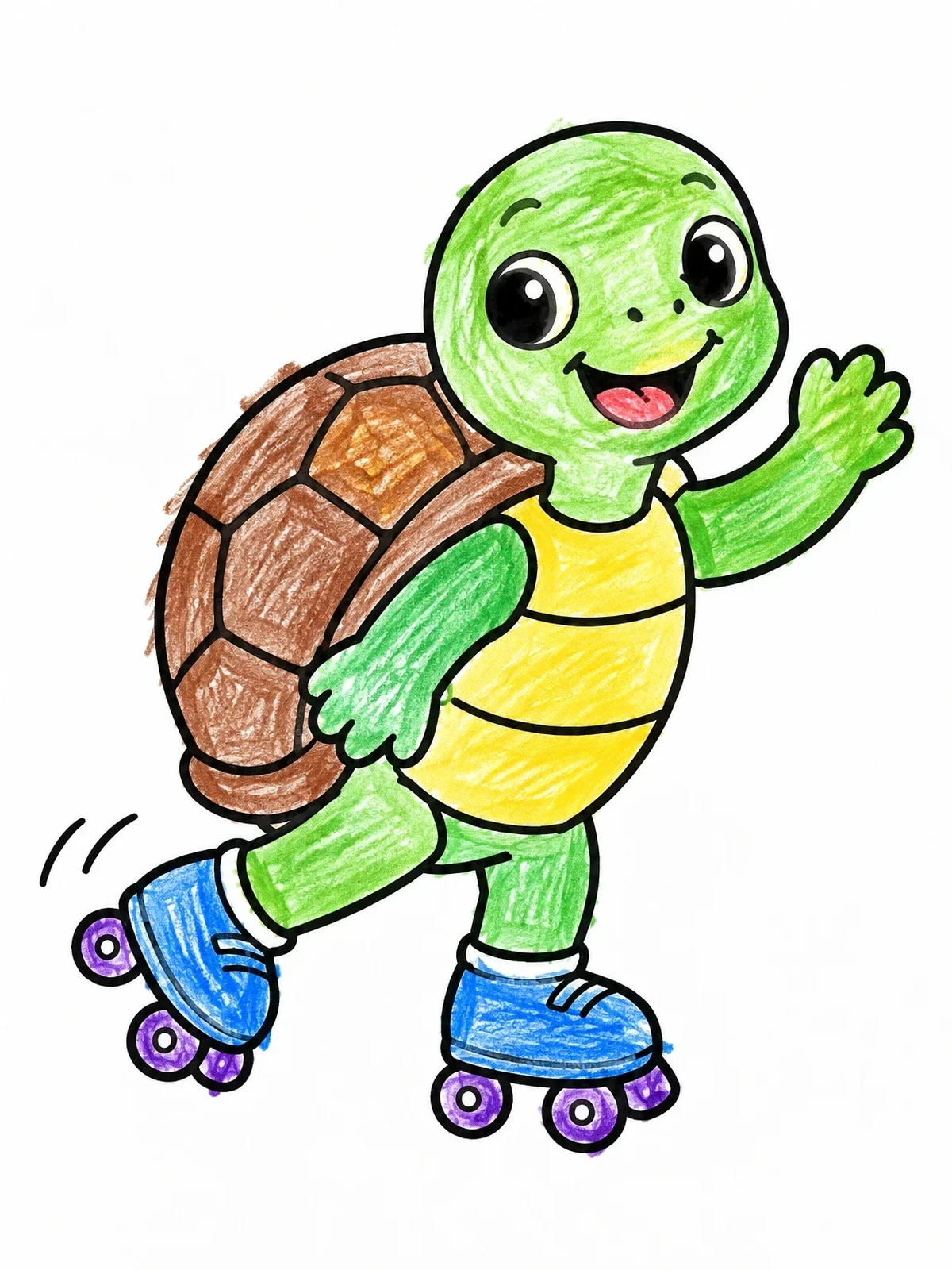 Colored example of the Happy Turtle On Roller Skates coloring page