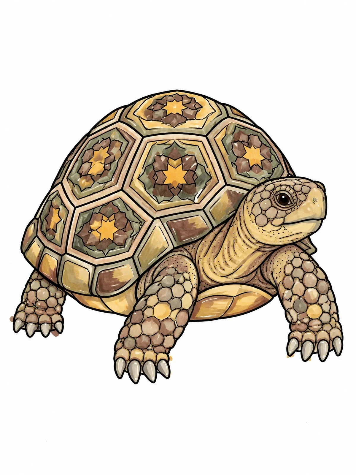 Colored example of the Intricate Desert Tortoise Shell coloring page