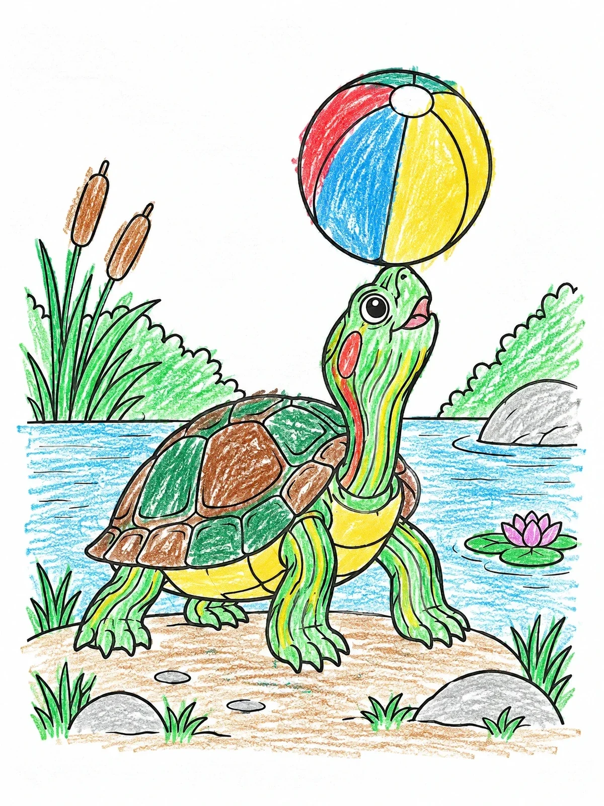 Colored example of the Playful Turtle With A Beach Ball coloring page