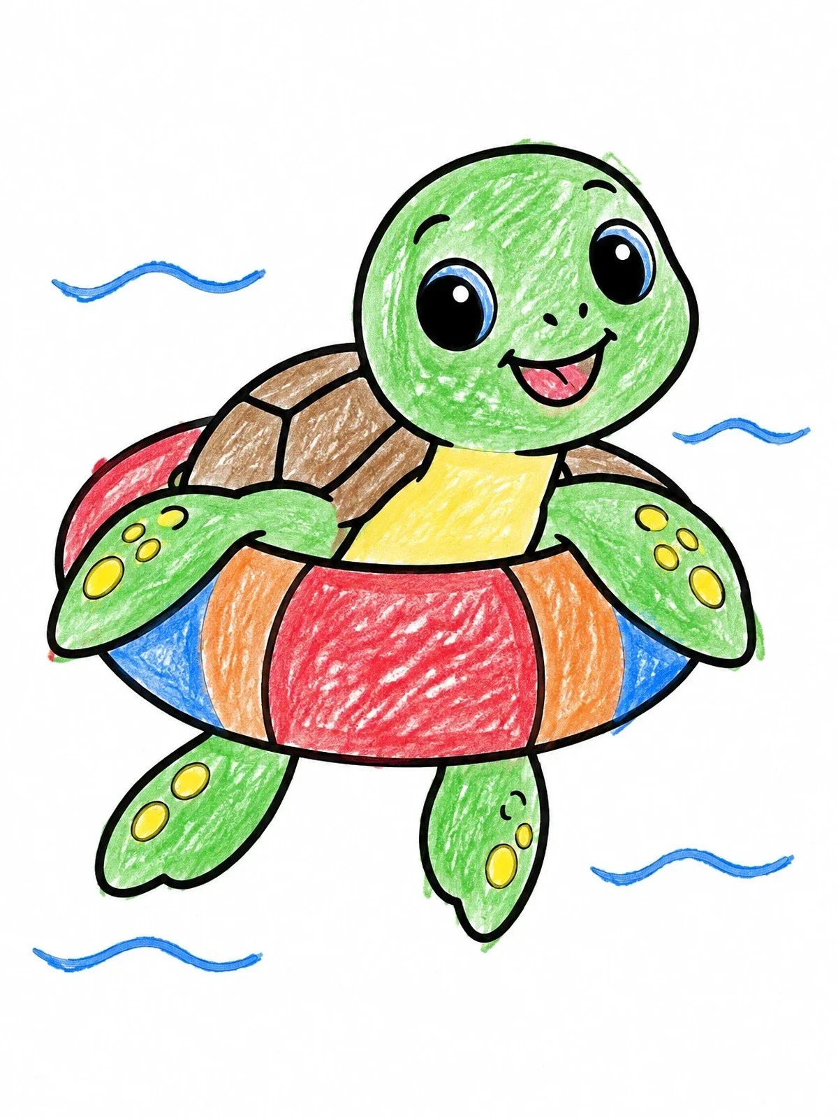 Colored example of the Sea Turtle With Swim Ring coloring page