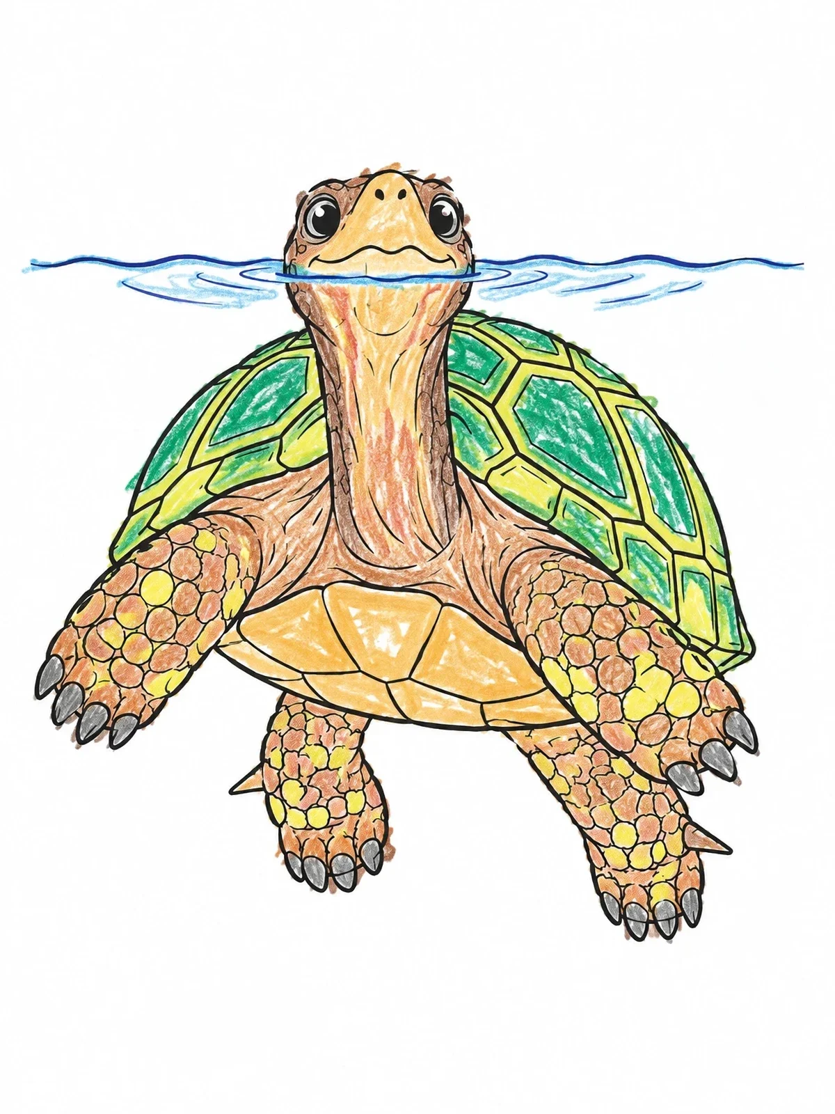 Colored example of the Swimming African Spurred Tortoise coloring page