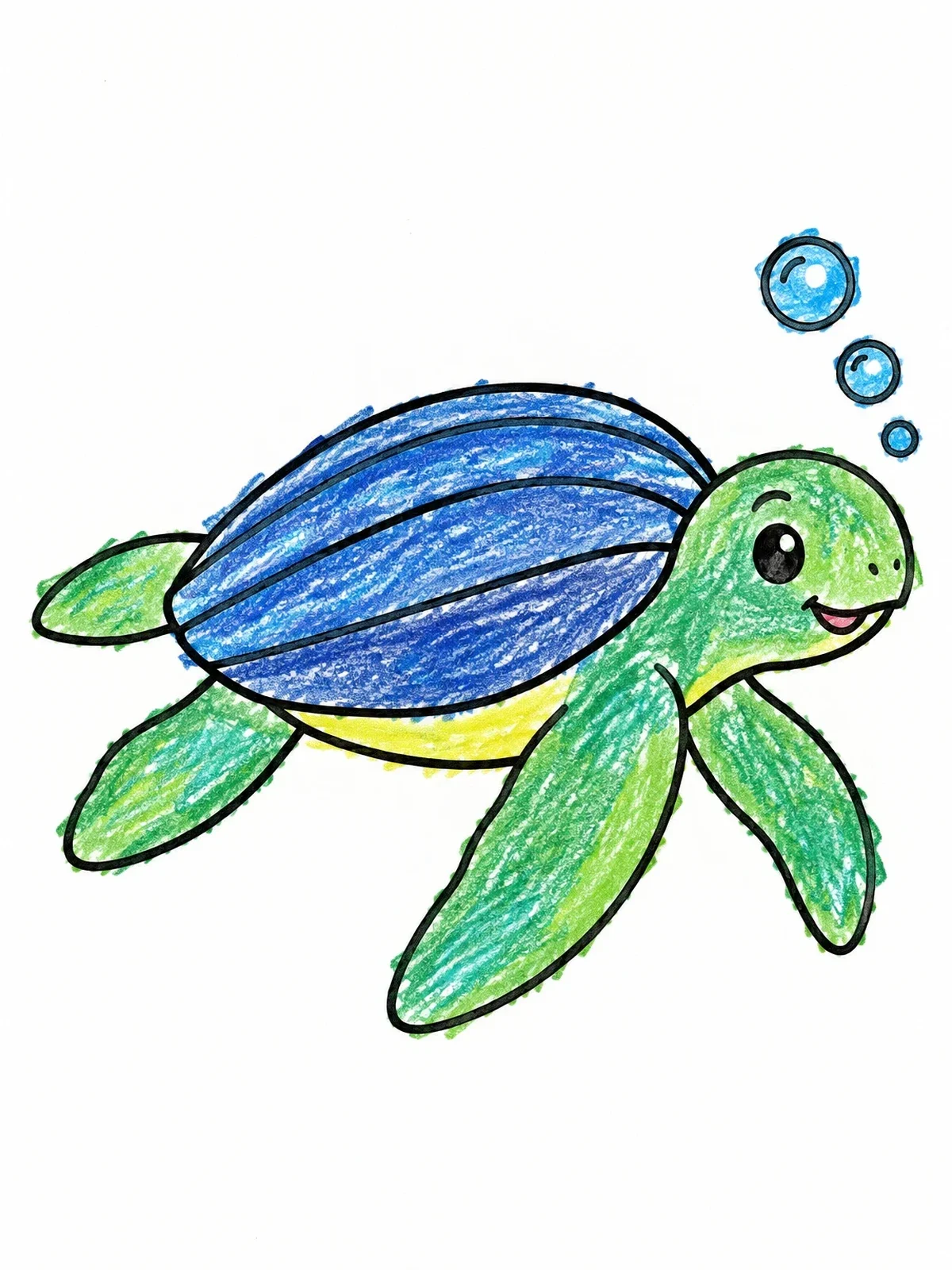 Colored example of the Swimming Leatherback Sea Turtle coloring page