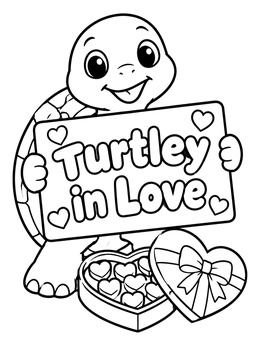 Free printable Turtley In Love Valentine Turtle coloring page