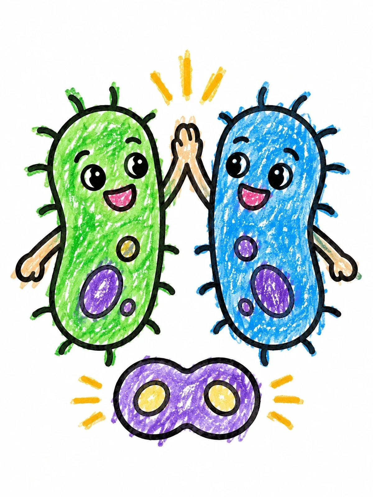 Colored example of the Twin Bacteria Giving A High Five coloring page