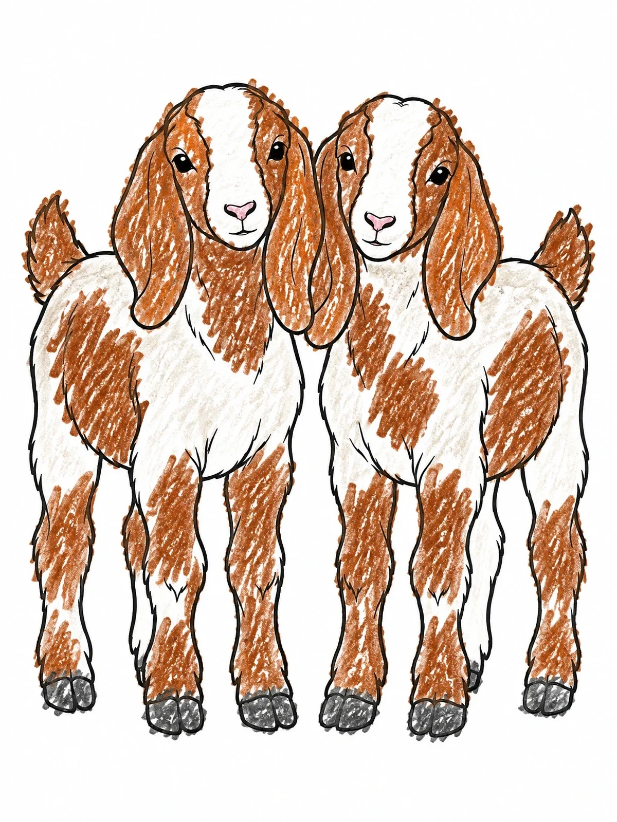 Colored example of the Twin Boer Goat Kids Standing Together coloring page