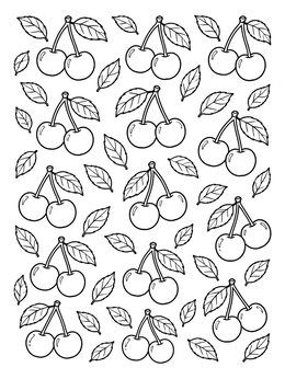 Free printable Twin Cherries And Leaves Pattern coloring page