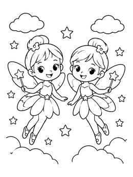 Free printable Twin Fairies Flying In The Sky coloring page