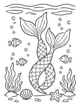 Two entwined tails underwater feature in this charming mermaid coloring page.