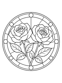 Free printable Twin Roses Stained Glass Window coloring page