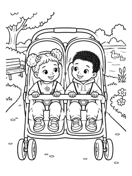 Free printable Twin Toddlers In A Double Stroller coloring page