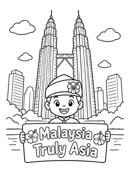 Free printable Twin Towers And Cheerful Boy coloring page