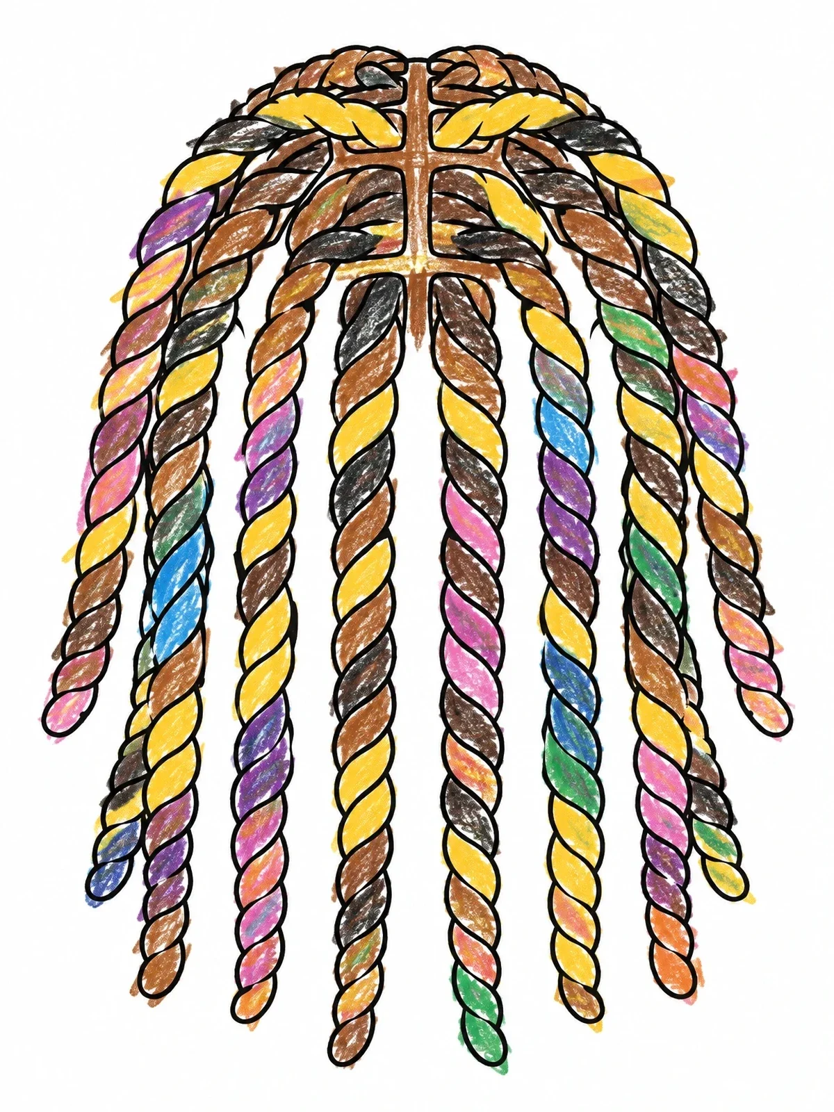 Colored example of the Twisted Dreadlocks Line Art coloring page