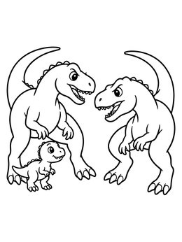 Free printable Allosaurus Family Facing A Rival coloring page