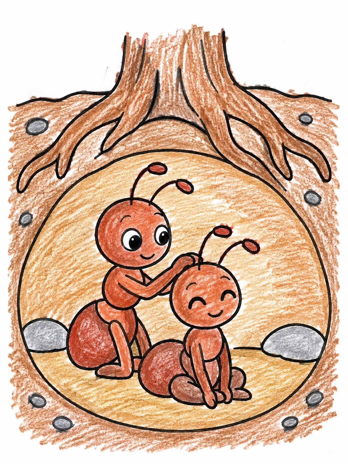Colored example of the Two Ants In Underground Nest coloring page