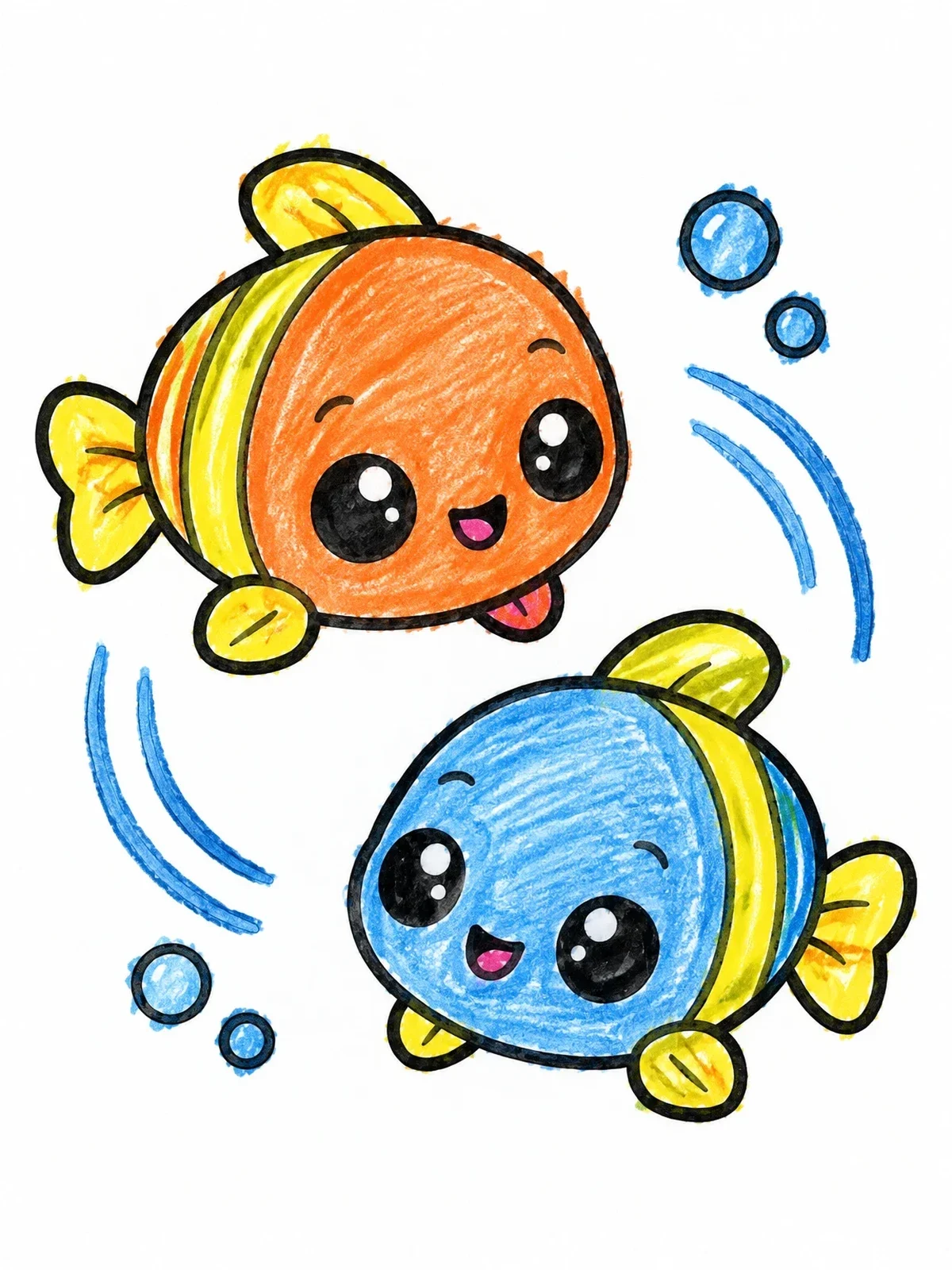 Colored example of the Two Playful Baby Fish Swimming In A Circle coloring page
