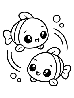 Free printable Two Playful Baby Fish Swimming In A Circle coloring page