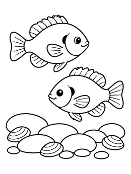 Free printable Two Bluegills Swimming Over Riverbed coloring page