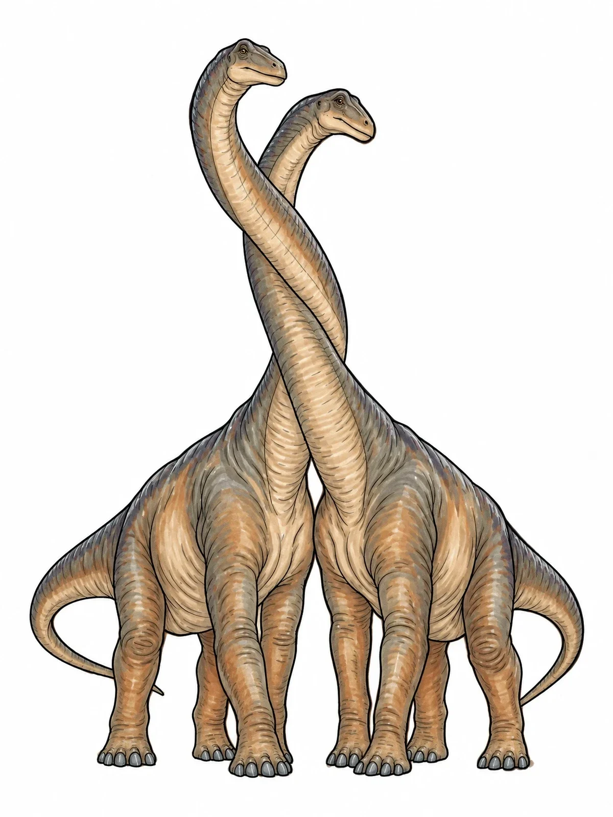Colored example of the Pair Of Brachiosaurus Dinosaurs Intertwining Necks coloring page