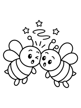 Two cute cartoon bumblebees bump heads mid-air in this bee coloring page.