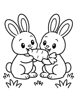 Free printable Two Bunnies Sharing A Carrot coloring page
