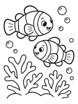 Free printable Two Cheerful Clownfish By Coral coloring page