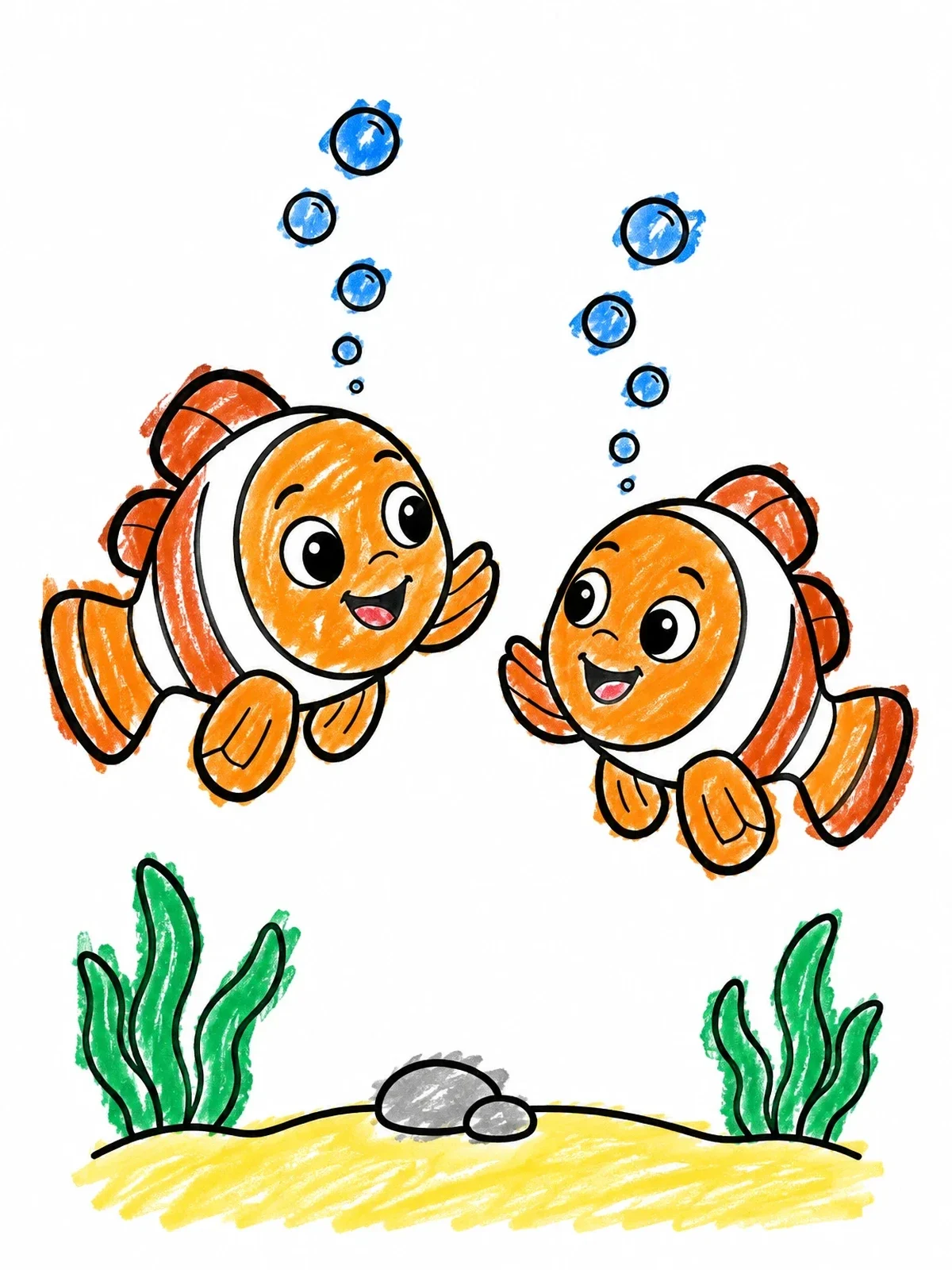 Colored example of the Cheerful Clownfish Friends Under The Sea coloring page