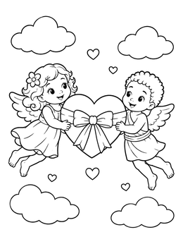 Free printable Two Cherubs Carrying A Heart coloring page
