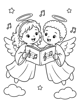 Free printable Two Cherubs Singing Together coloring page