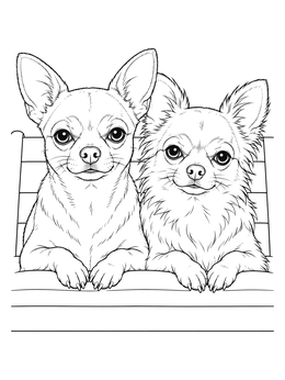 A smooth-coat and a long-coat dog feature in this cute chihuahua coloring page.
