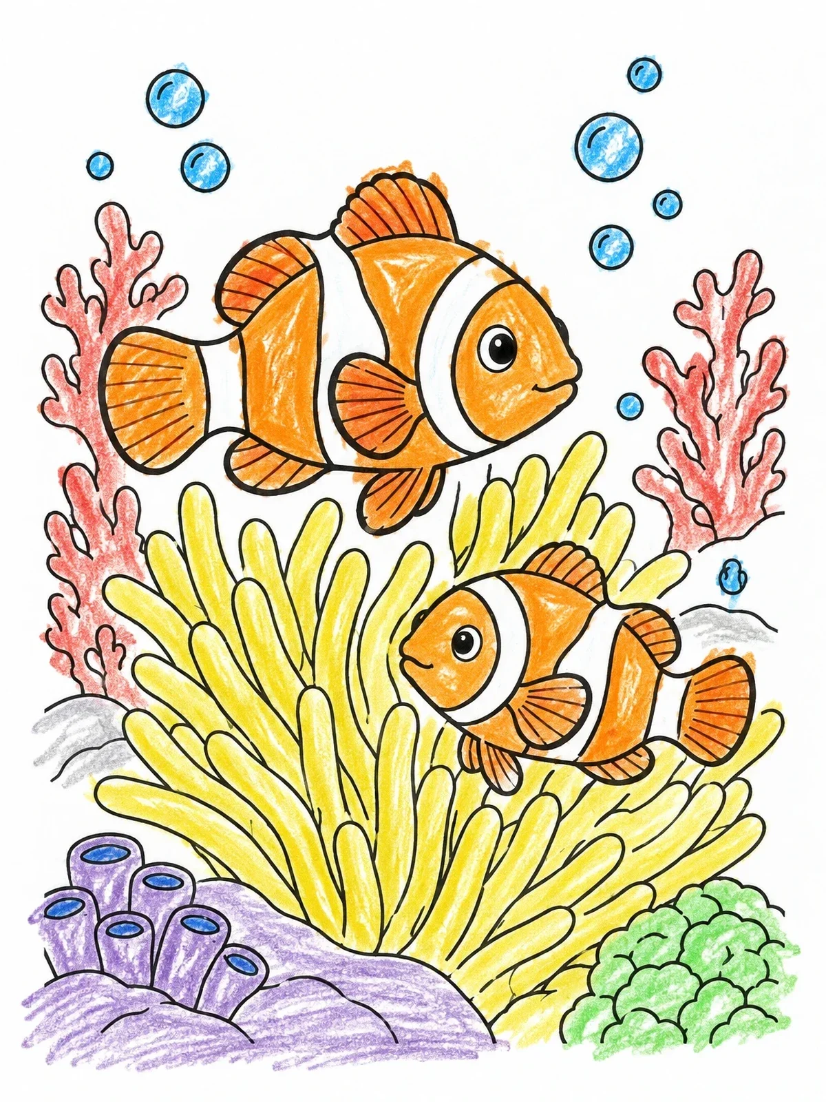 Colored example of the Two Clownfish In Coral Reef coloring page