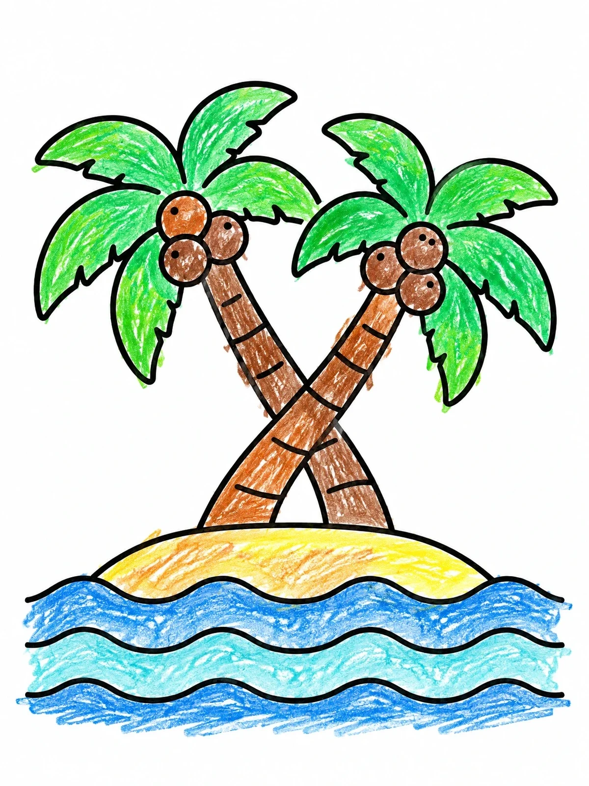 Colored example of the Two Crossed Coconut Palm Trees coloring page