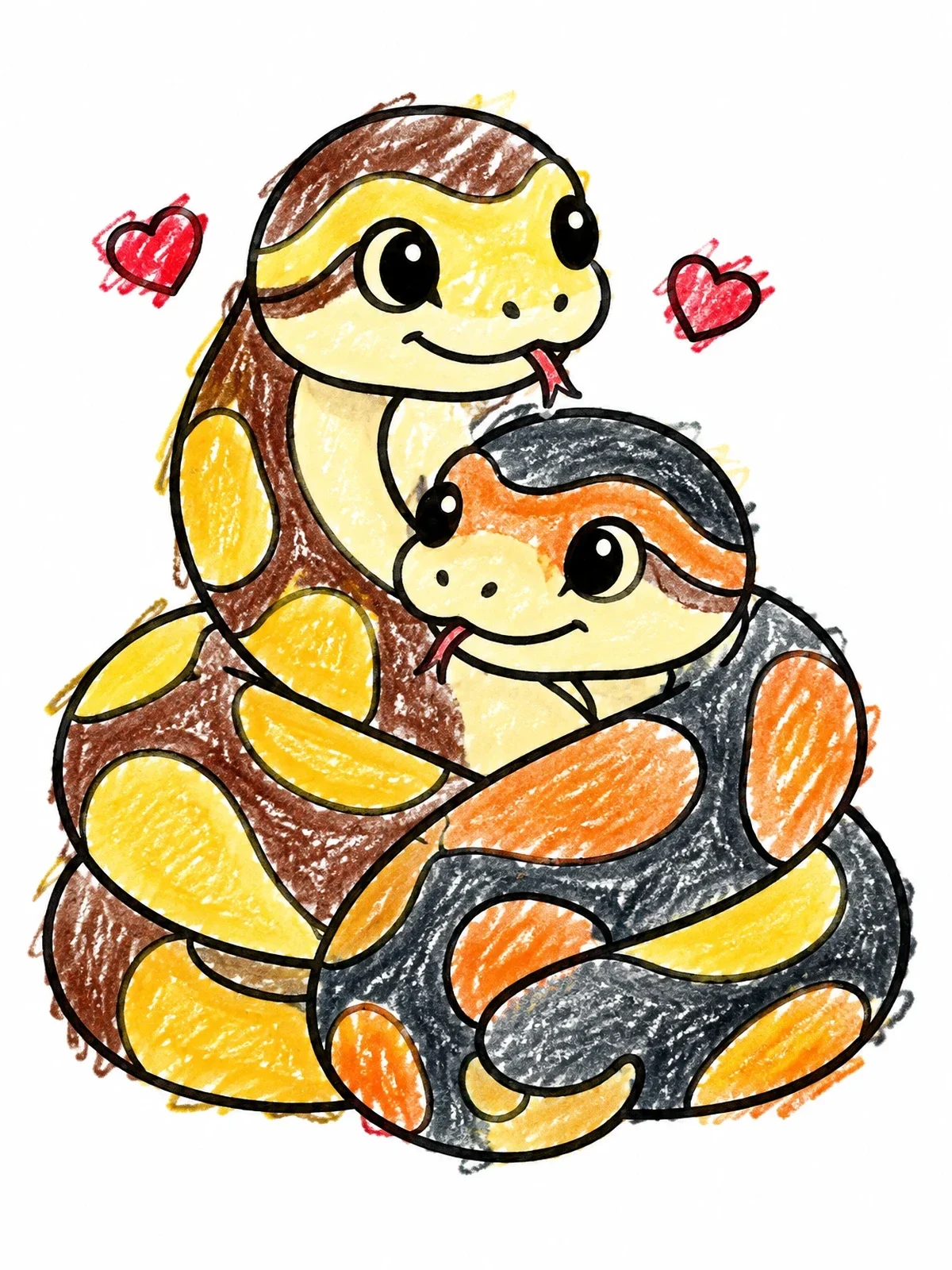 Colored example of the Two Cute Ball Pythons Cuddling coloring page