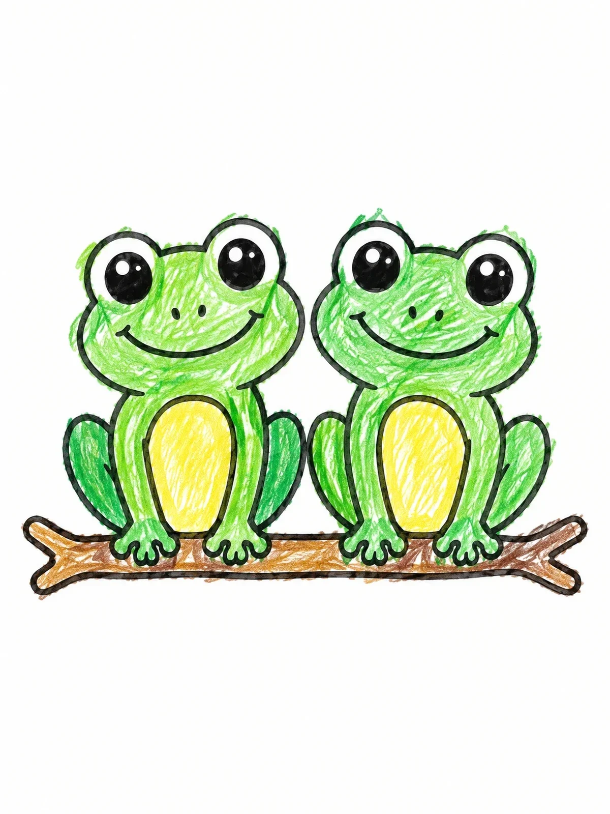 Colored example of the Two Cute Frogs On A Branch coloring page